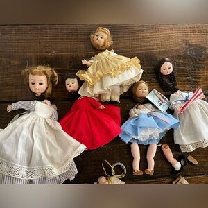 Vintage Lot of 6 Madame Alexander Dolls Parts Heads Legs Outfits Project